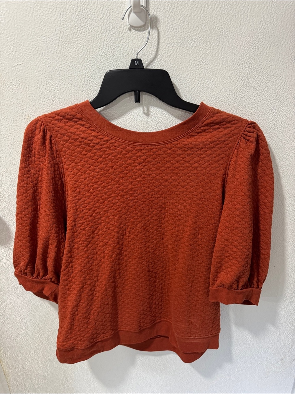 Time and Tru Rust Textured Puff-Sleeve Sweatshirt